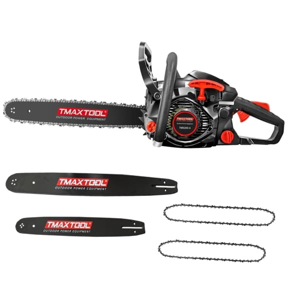 TMAXTOOL 62cc Powerful 20 inch +16 inch Gas Chainsaw with 2 Stroke Perfect for Pruning, Limbing, and Sawmill Operations-black