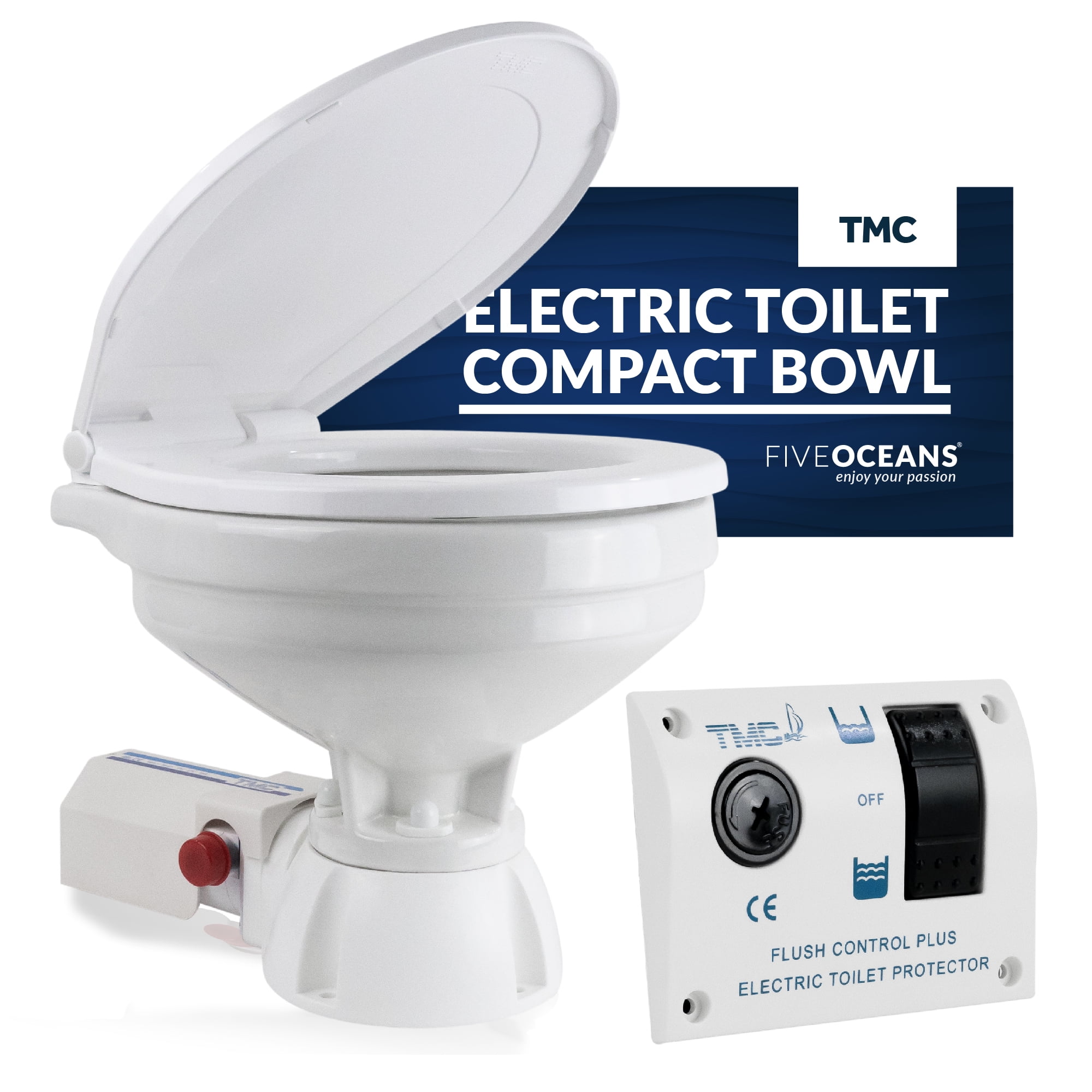 TMC Electric Marine Toilet, RV Toilet, Boat Toilet, Compact Design Bowl