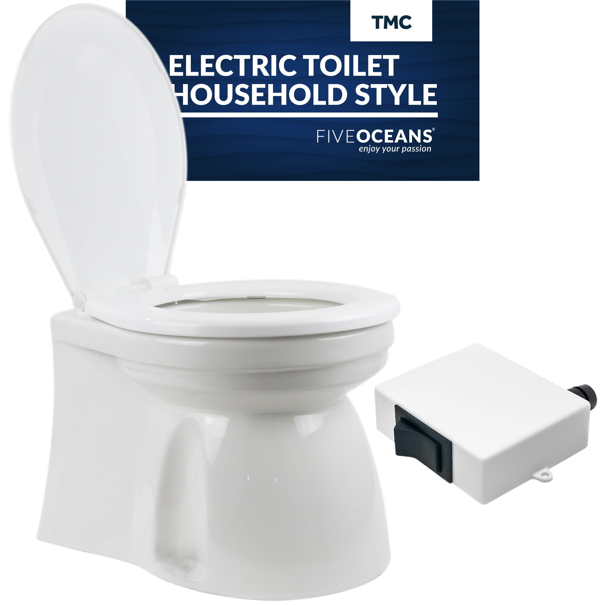 TMC Electric Marine Toilet, RV Toilet, Boat Toilet, Compact Design Bowl