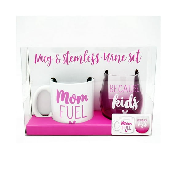 TMD Holdings Mom Fuel/Because Kids Mug & Stemless Wine Glass Set