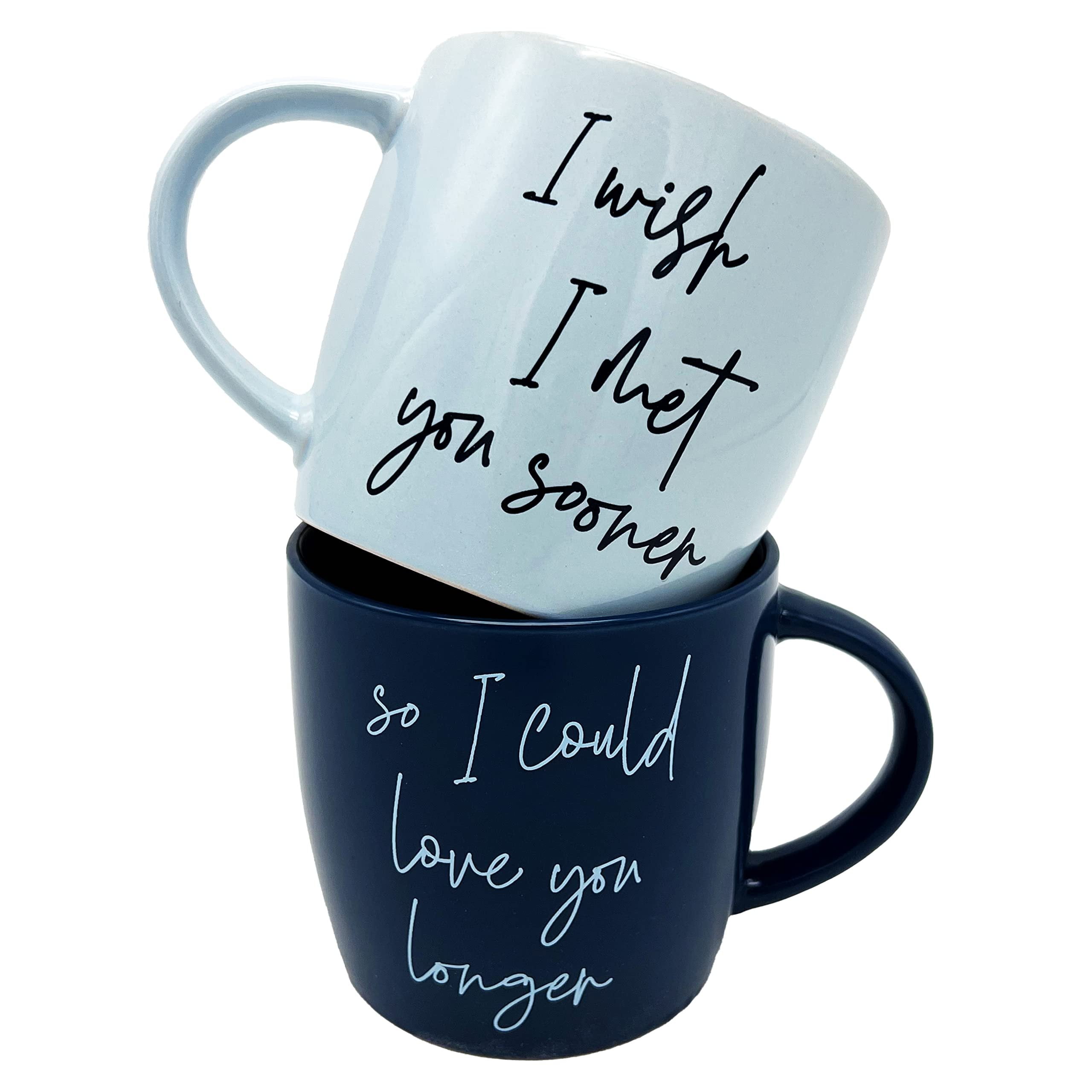 Light Blue and Navy Ceramic Valentine's Day Mug Set
