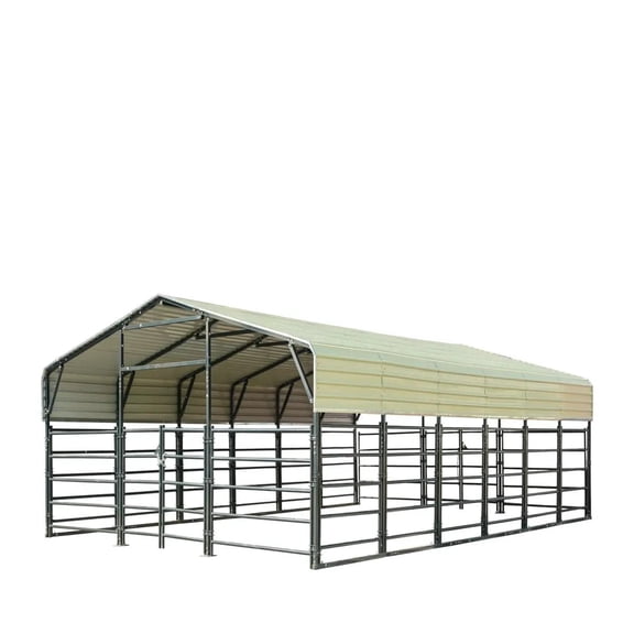 TMG Industrial 20' x 30' Livestock Corral Panel Metal Shed, 7' Sidewall Height, 5' Corral Panel Height, 600 Sq-Ft, 27 GA Corrugated Panels, TMG-MS2030LC