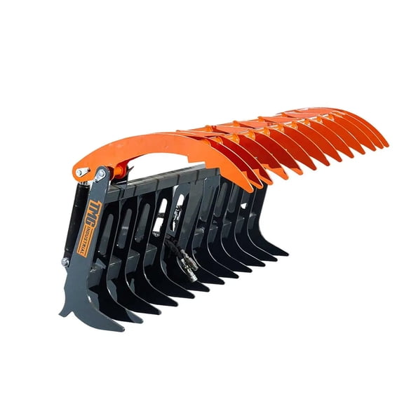 TMG Industrial Skid Steer Skeleton Root Rake Grapple, 2600 LB Grapple Capacity, Twin Cylinders, 7" Tine Spacing, TMG-SRR72