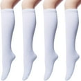 TMGONE 4 Pairs Women's Cotton Knee High Socks, Casual Solid Knit Knee Socks (white)， White， Free