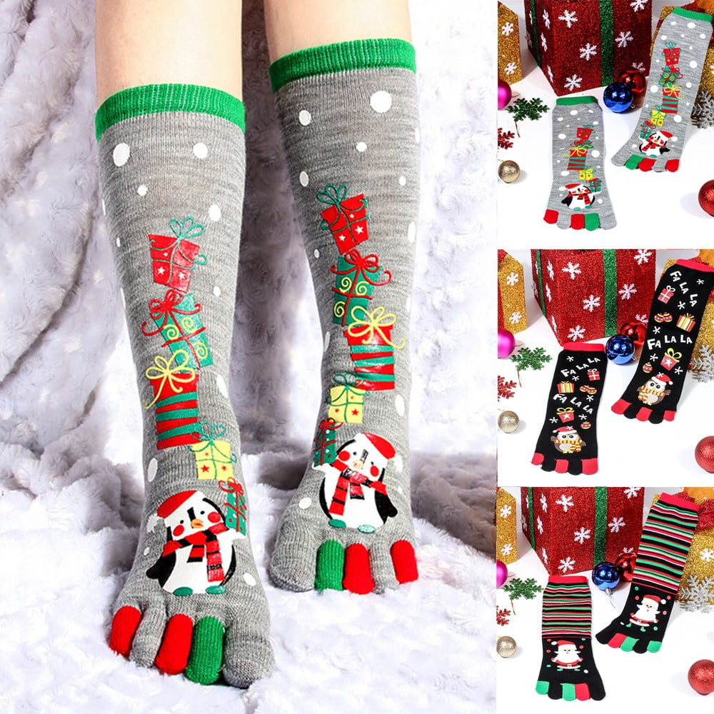 TMGONE Christmas Unisec Print Multicolor Toe Socks Five Finger Socks Cotton  Funny Socks， Multicolor， Free Size , Buy 2 Get 1 Free
