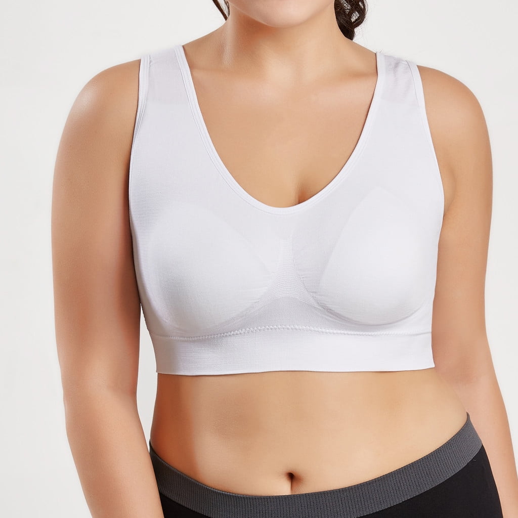 TMGONE Women Pure Color Plus Size Ultra-thin Large Bra Sports Bra Full Bra  Cup Tops， White， 5XL