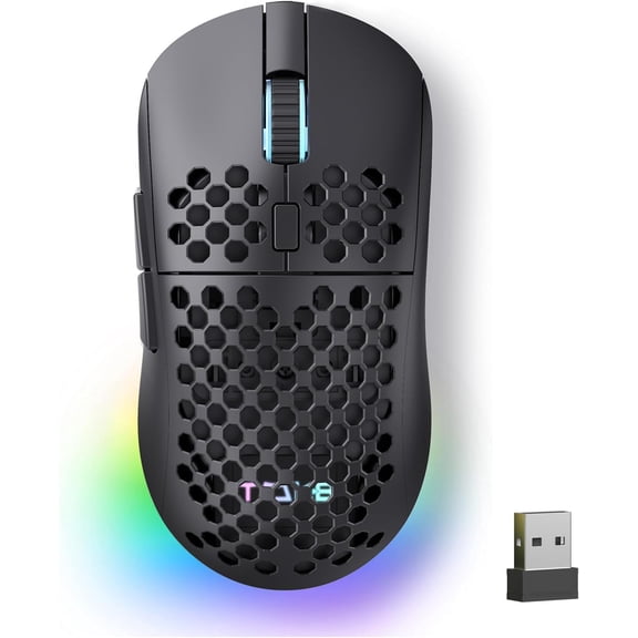 TMKB Falcon M1 Wireless Gaming , 24000DPI Optical Sensor, 180Hrs Battery, Lightweight, 6 Programmable Buttons, RGB Strip, 2.4G/BT5.2/USB-C Wired for PC/Mac/Laptop - Matte Black