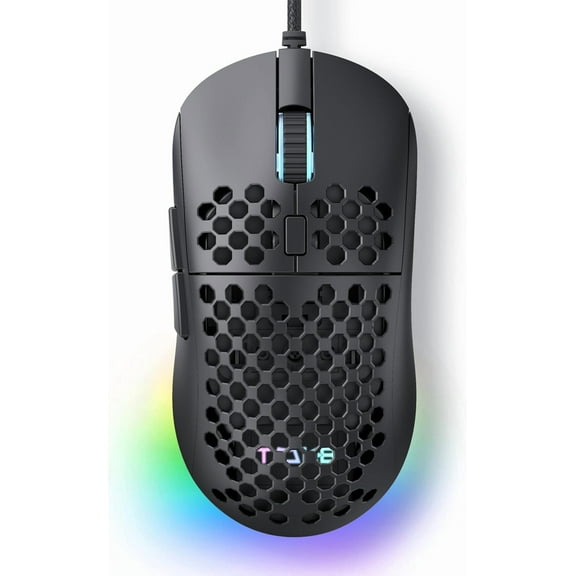 TMKB Falcon M1SE Ultralight Honeycomb Gaming , High-Precision 12800DPI Optical Sensor, 6 Programmable Buttons, Customizable RGB, Drag-Free Paracord, Ergonomic Wired Gaming - Matte Black