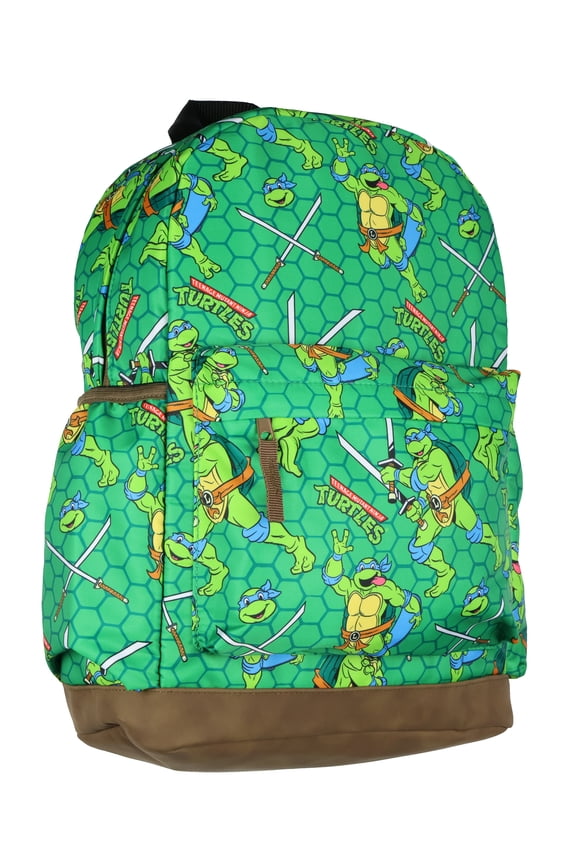 TMNT Backpack Allover Character Design Hexagon Grid Background Travel Daypack Bag 16"