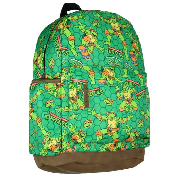 TMNT Backpack Allover Character Design Hexagon Grid Background Travel Daypack Bag