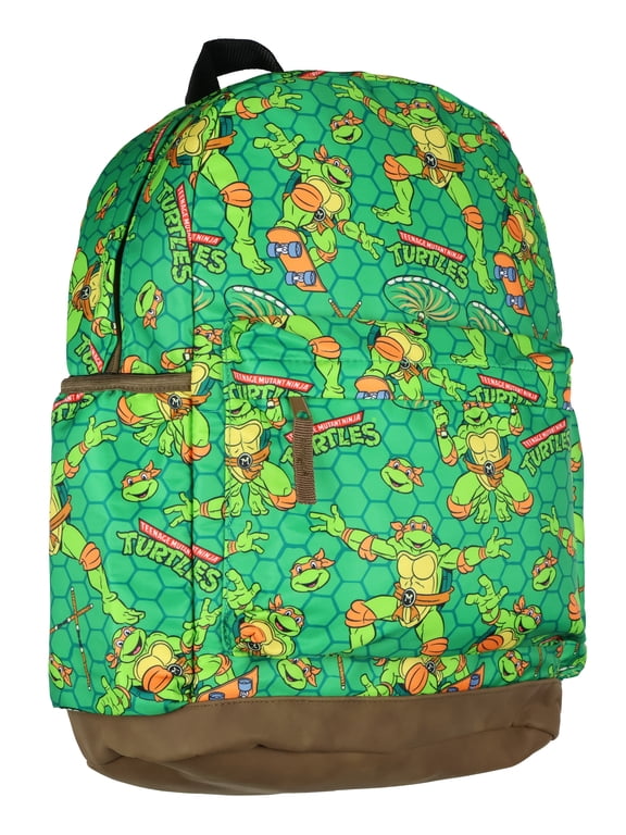 TMNT Backpack Allover Character Design Hexagon Grid Background Travel Daypack Bag 16"