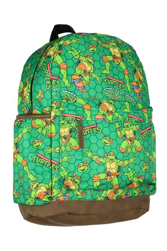 TMNT Backpack Allover Character Design Hexagon Grid Background Travel Daypack Bag