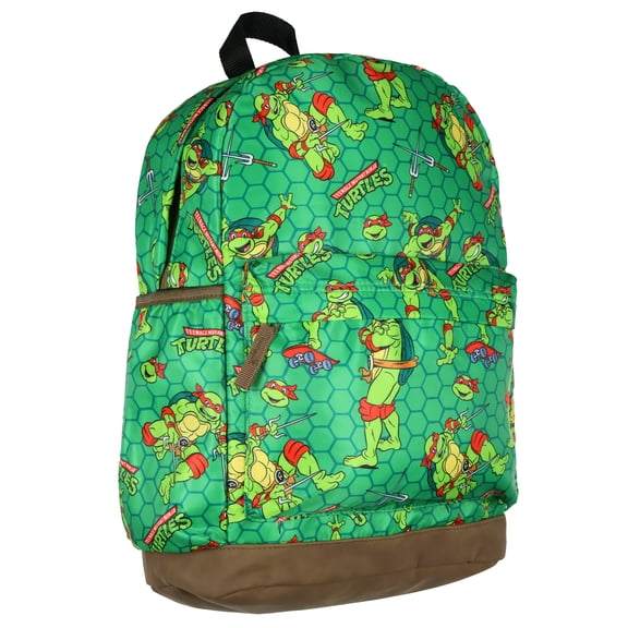 TMNT Backpack Allover Character Design Hexagon Grid Background Travel Daypack Bag 16"