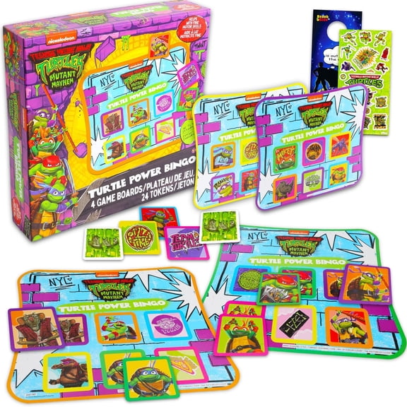 TMNT Bingo Set - Bundle with 4 Teenage Mutant Ninja Turtles Game Boards, Stickers, More | Bingo Board Game Set for Families and Kids