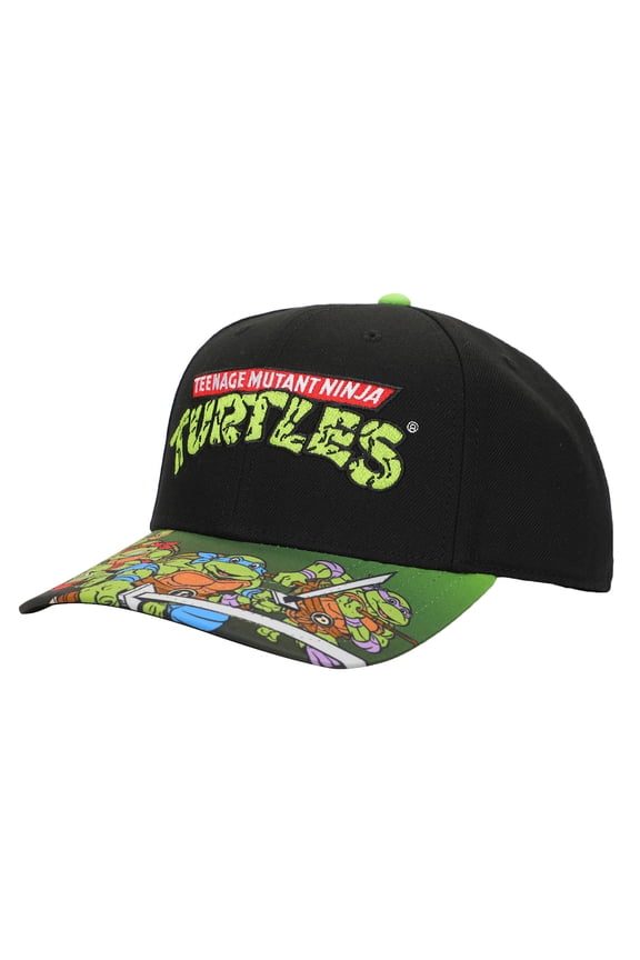TMNT Classic Retro Cartoon Characters & Logo Men's Black Precurve Snapback Hat