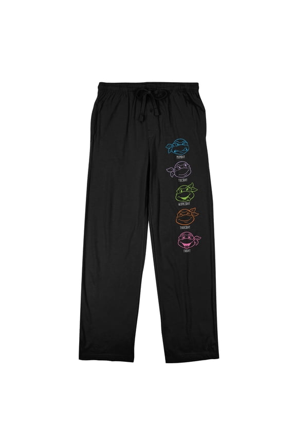 TMNT Classic Retro Cartoon Neon Character Heads Men's Black Sleep Pajama Pants-Medium