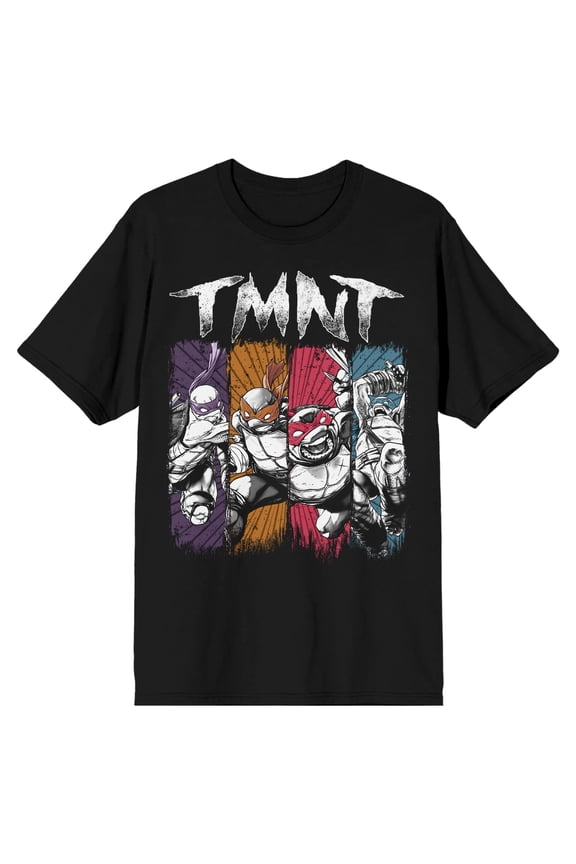 TMNT Classic Retro Paint Strokes Crew Neck Short Sleeve Men's Black T-shirt-3XL