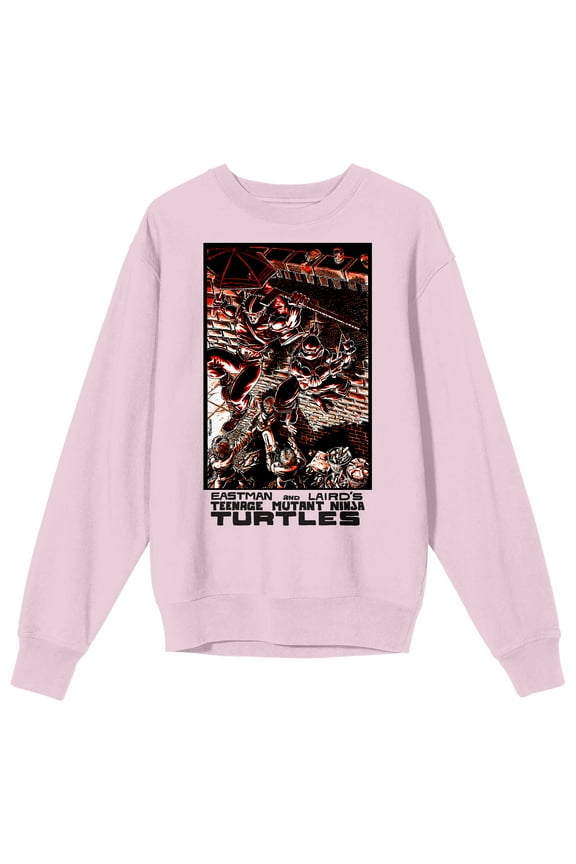 TMNT Comic Origins Casey Jones & Raphael Comic Art Crew Neck Long Sleeve Cradle Pink Adult Sweatshirt-Large