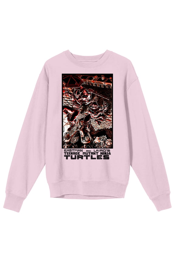 TMNT Comic Origins Casey Jones & Raphael Comic Art Crew Neck Long Sleeve Cradle Pink Adult Sweatshirt-XL