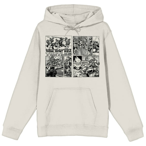 TMNT Comic Origins Comic Strip Art Long Sleeve Cream Adult Hooded Sweatshirt-Medium