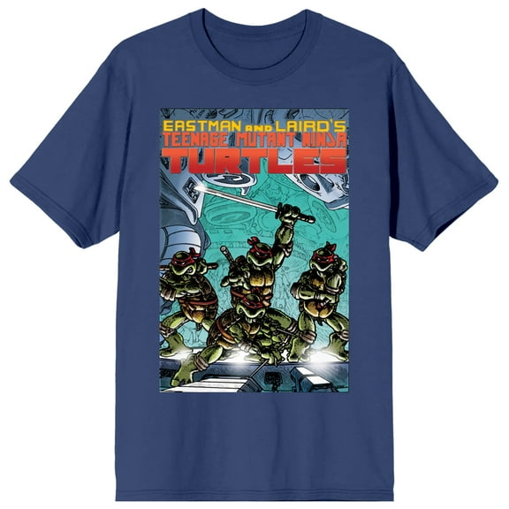 TMNT Comic Origins Cover Art Crew neck Short Sleeve Navy Women's T-shirt-Large
