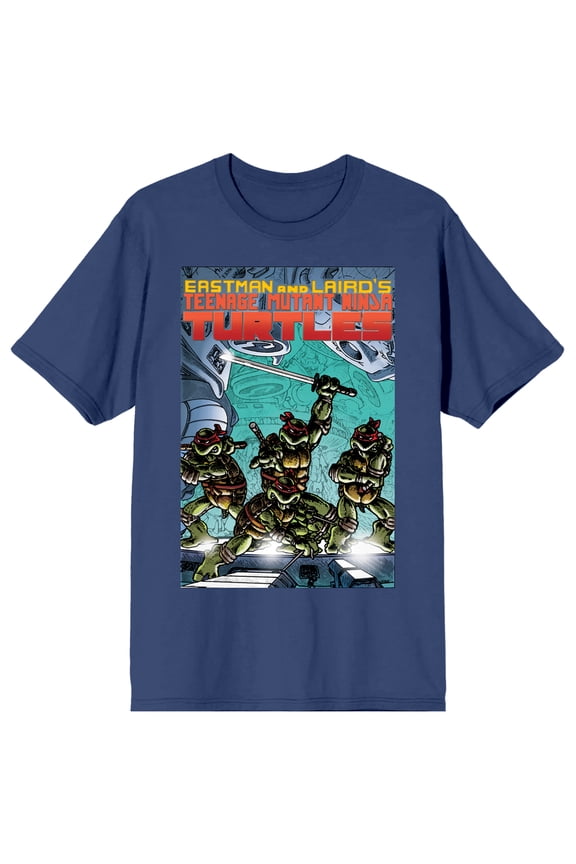 TMNT Comic Origins Cover Art Crew neck Short Sleeve Navy Women's T-shirt-Medium