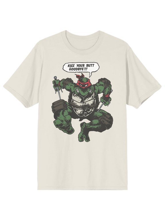 TMNT Comic Origins Kiss Your Butt Goodbye Crew Neck Short Sleeve Tofu Men's T-shirt-Large