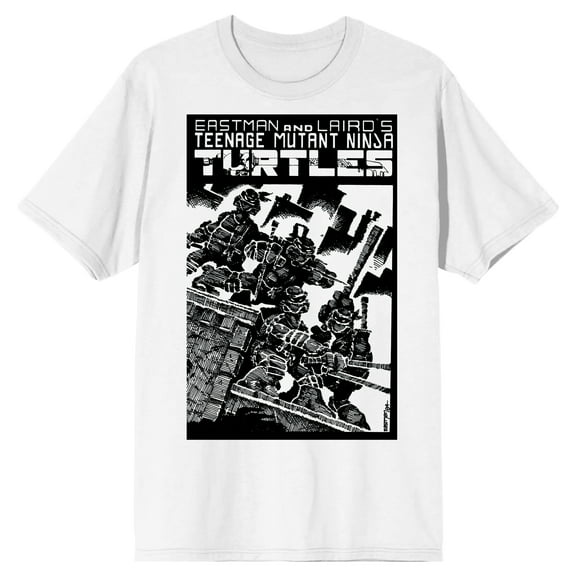 TMNT Comic Origins Turtle Ninjas Crosshatch Art Men's White Short Sleeve Crew Neck Tee-Medium