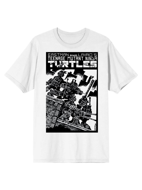 TMNT Comic Origins Turtle Ninjas Crosshatch Art Men's White Short Sleeve Crew Neck Tee-Small