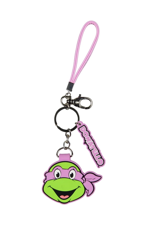 TMNT Donatello Rubber Character Design Air Tag Holder Keychain Wristlet with Lobster Clasp and 2" Rubber Donatello Pendant