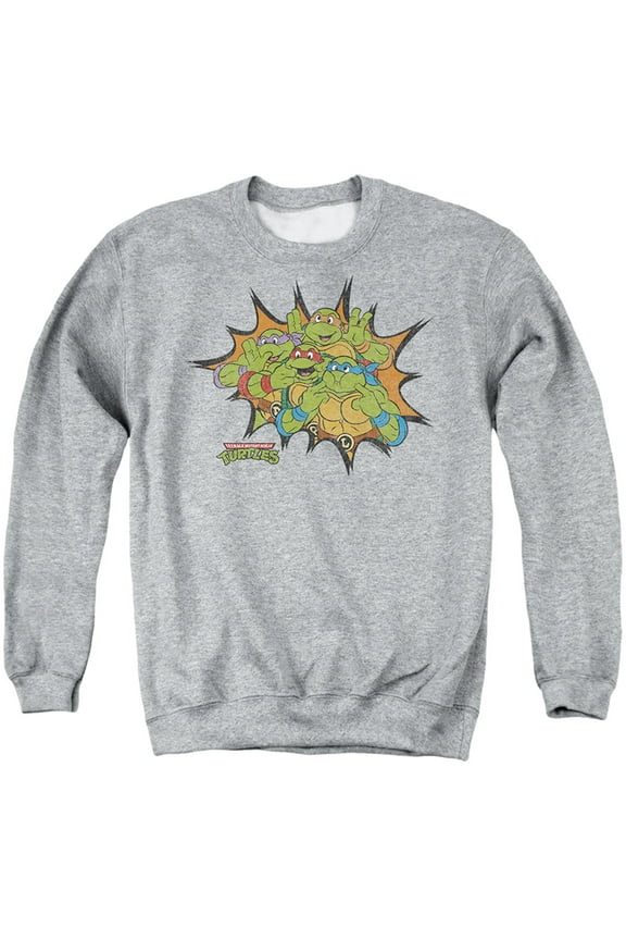 TMNT Funny Face Turtles Unisex Adult Crewneck Sweatshirt (Medium) Athletic Heather