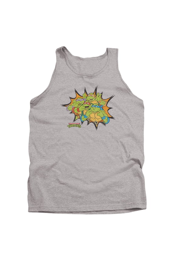 TMNT Funny Face Turtles Unisex Adult Tank Top,Athletic Heather, X-Large