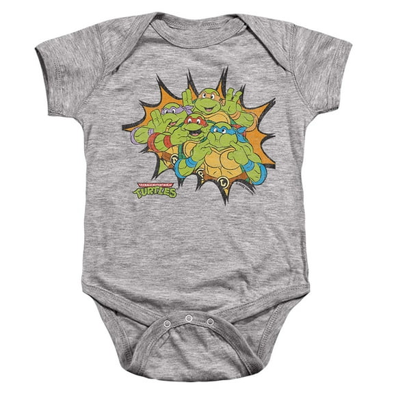 TMNT Funny Face Turtles Unisex Infant Snap Suit for Baby (18 Months) Athletic Heather