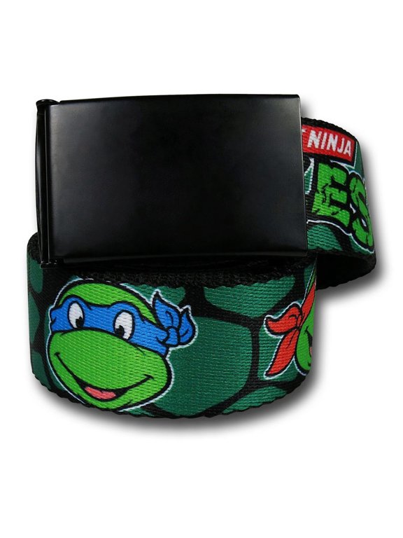 Adjustable Belt, Clamp Buckle, Cut-to-Fit, TMNT Teenage Mutant Ninja Turtles Faces Green Turtle Shell