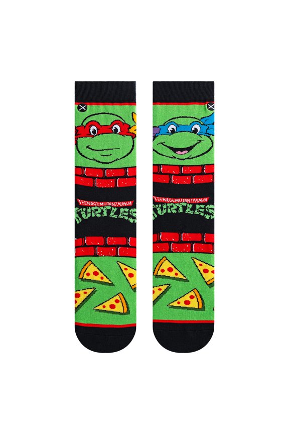 TMNT All Turtle Faces Pizza Video Game Novelty Crew Socks Size Large Mens 812 /