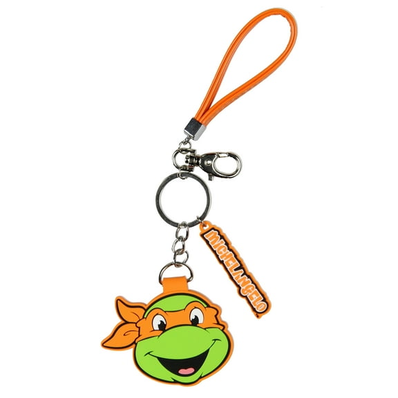 TMNT Michelangelo Rubber Character Design Air Tag Holder Keychain Wristlet with Lobster Clasp and 2"Rubber Michelangelo Pendant