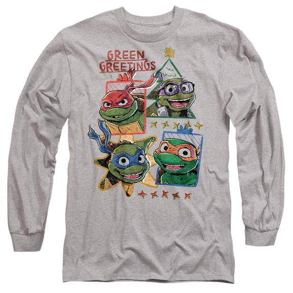 TMNT: Mutant Mayhem Christmas Green Greetings Unisex Adult Long-Sleeve T Shirt, Athletic Heather, Small