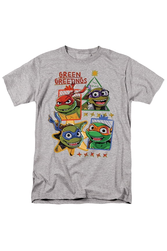 TMNT: Mutant Mayhem Christmas Green Greetings Unisex Adult T Shirt, Athletic Heather, Small