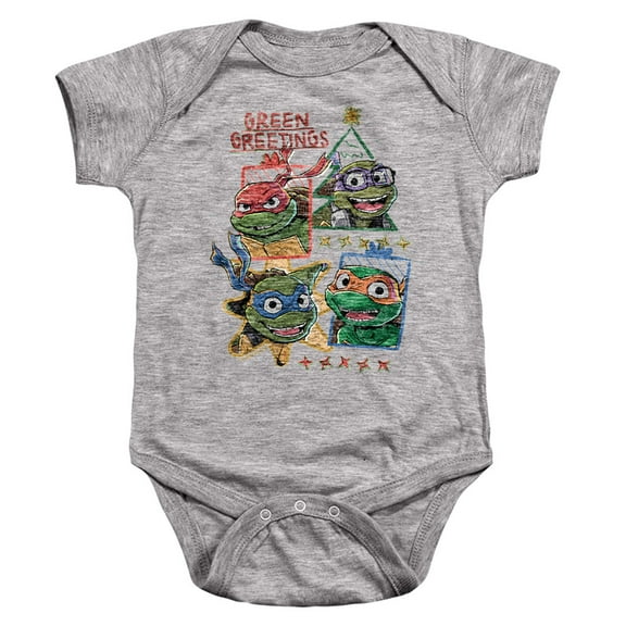 TMNT: Mutant Mayhem Christmas Green Greetings Unisex Infant Snap Suit for Baby, Athletic Heather, Large