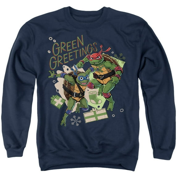 TMNT: Mutant Mayhem Christmas Greetings Leonardo Raphael Unisex Adult Crewneck Sweatshirt, Navy, 4X-Large