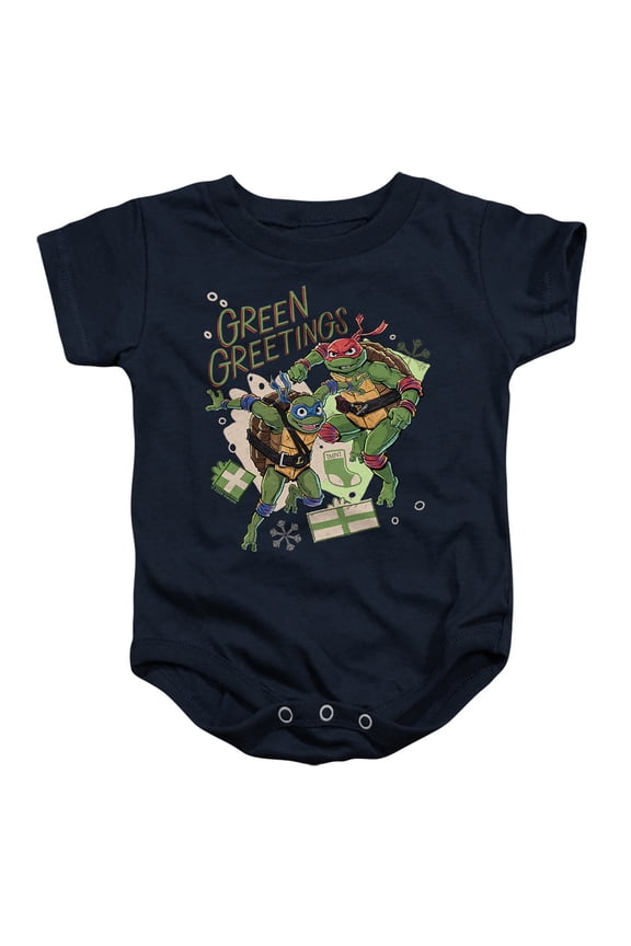 TMNT: Mutant Mayhem Christmas Greetings Leonardo Raphael Unisex Infant Snap Suit for Baby, Navy, Large