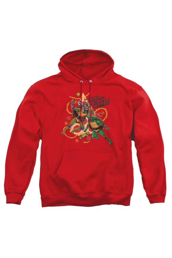 TMNT: Mutant Mayhem Christmas Pizza Michelangelo Donatello Adult Pull-Over Hoodie, Red, Medium
