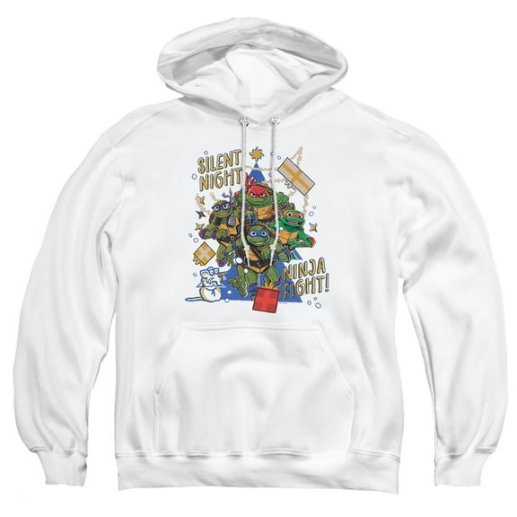 TMNT: Mutant Mayhem Christmas, Silent Night, Ninja Fight Adult Pull-Over Hoodie, White, 2X-Large
