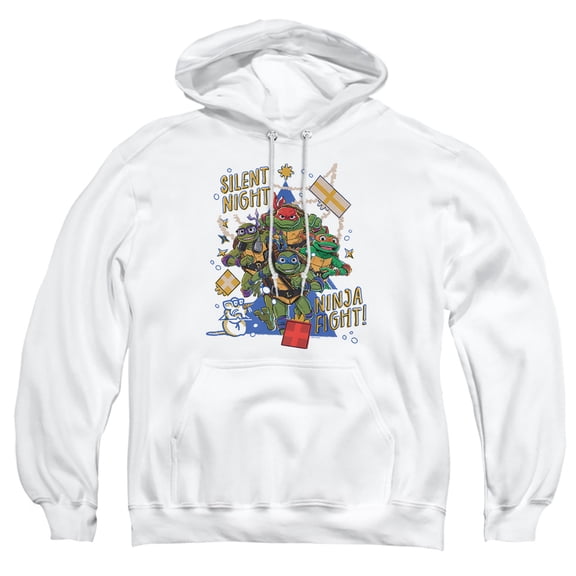 TMNT: Mutant Mayhem Christmas, Silent Night, Ninja Fight Adult Pull-Over Hoodie, White, Medium