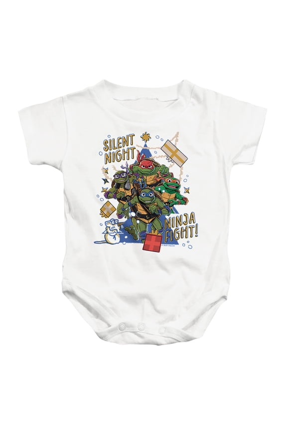 TMNT: Mutant Mayhem Christmas, Silent Night, Ninja Fight Unisex Infant Snap Suit for Baby, White, Small
