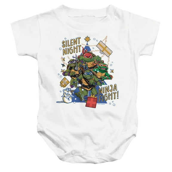 TMNT: Mutant Mayhem Christmas, Silent Night, Ninja Fight Unisex Infant Snap Suit for Baby, White, X-Large