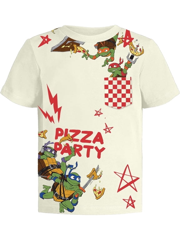 Ninja Turtles Boys Graphic T-Shirt, Toddler Boy Tee Kids Clothes, Ecru/Pink