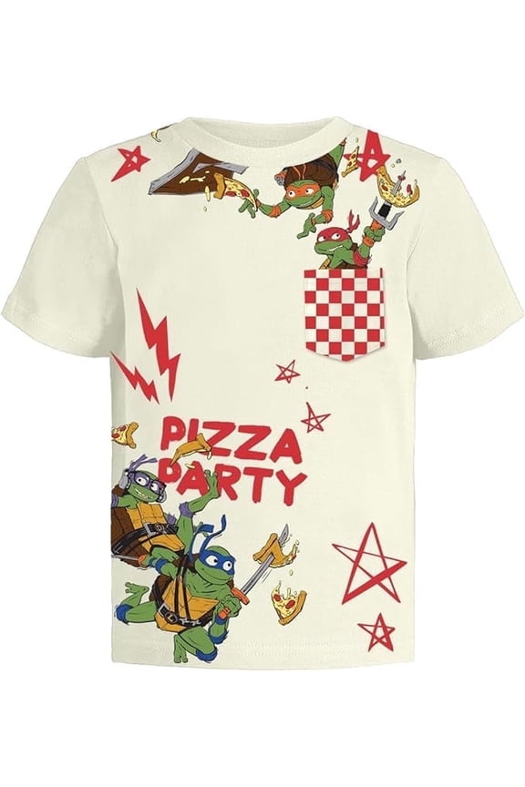 Ninja Turtles Boys Graphic T-Shirt, Toddler Boy Tee Kids Clothes, Ecru/Pink