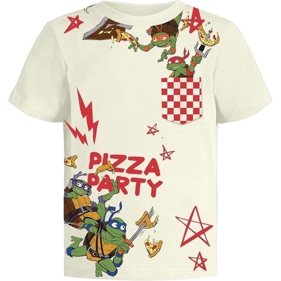 Nickelodeon Ninja Turtles Boys Graphic T-Shirt, Toddler Boy Tee Kids Clothes, Ecru/Pink