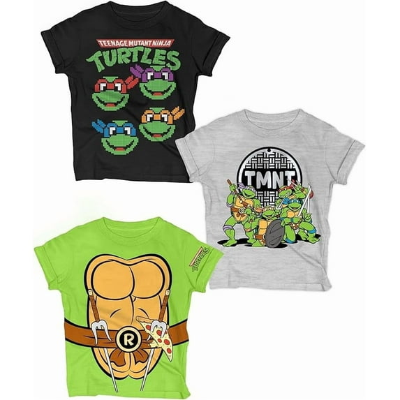 Nickelodeon Ninja Turtles T-Shirt, Toddler Boy Tee Kids Clothes, Green/Gray/Black, 3 Pack